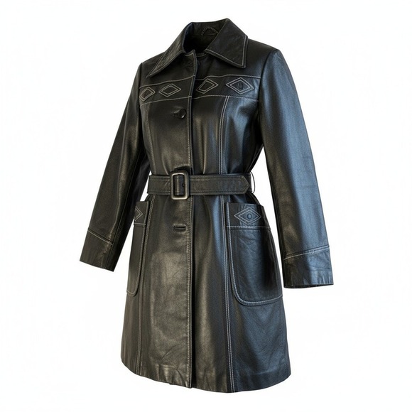 Suburban International Jackets & Blazers - VTG 70s Suburban Internat'l Leather Coat Black Small Western Cowgirl Country